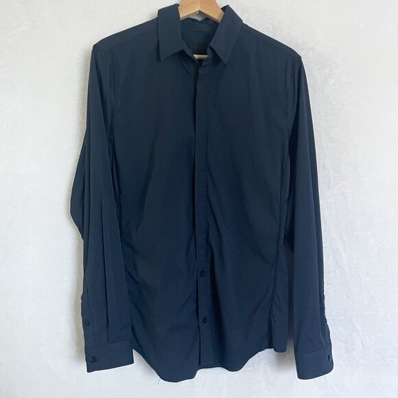 Lululemon Mens Button Down Blue Striped Long Sleeve Stretch Athletic Fit Shirt - Picture 1 of 15